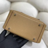 Hermes Women Lindy Mini 19 in Clemence Leather-SandySilver (1)