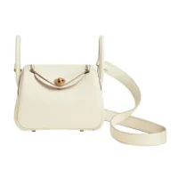 Hermes Women Lindy Mini 19 in Clemence Leather-WhiteGold (1)