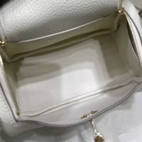 Hermes Women Lindy Mini 19 in Clemence Leather-WhiteGold (1)