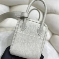 Hermes Women Lindy Mini 19 in Clemence Leather-WhiteGold (1)