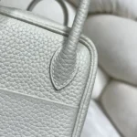 Hermes Women Lindy Mini 19 in Clemence Leather-White/Gold