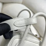 Hermes Women Lindy Mini 19 in Clemence Leather-White/Gold