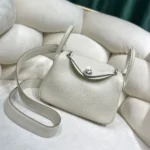 Hermes Women Lindy Mini 19 in Clemence Leather-White/Silver