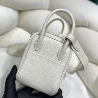 Hermes Women Lindy Mini 19 in Clemence Leather-WhiteSilver (1)