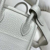 Hermes Women Lindy Mini 19 in Clemence Leather-WhiteSilver (1)