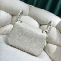 Hermes Women Lindy Mini 19 in Clemence Leather-WhiteSilver (1)