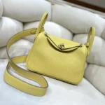 Hermes Women Lindy Mini 19 in Clemence Leather-Yellow/Gold