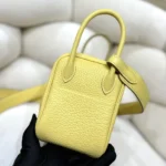 Hermes Women Lindy Mini 19 in Clemence Leather-Yellow/Gold