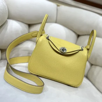 Hermes Women Lindy Mini 19 in Clemence Leather-Yellow/Silver