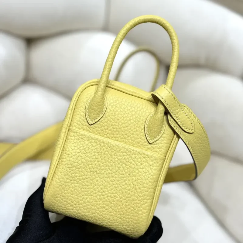 Hermes Women Lindy Mini 19 in Clemence Leather-Yellow/Silver