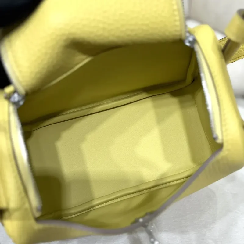 Hermes Women Lindy Mini 19 in Clemence Leather-Yellow/Silver