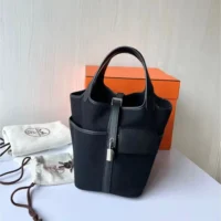 Hermes Women Picotin Lock 18 Pockets in Goeran Canvas Leather-Black (1)