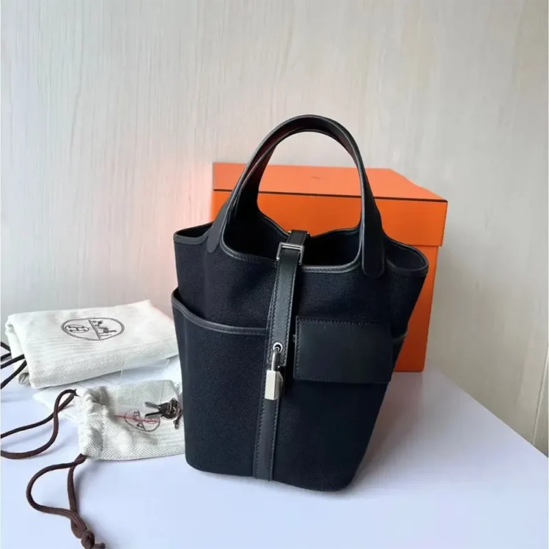Hermes Women Picotin Lock 18 Pockets in Goeran Canvas Leather-Black