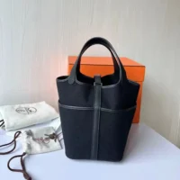 Hermes Women Picotin Lock 18 Pockets in Goeran Canvas Leather-Black (1)