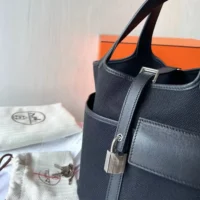 Hermes Women Picotin Lock 18 Pockets in Goeran Canvas Leather-Black (1)
