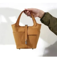 Hermes Women Picotin Lock 18 Pockets in Goeran Canvas Leather-Brown (1)