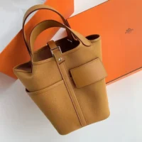 Hermes Women Picotin Lock 18 Pockets in Goeran Canvas Leather-Brown (1)