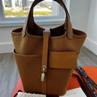Hermes Women Picotin Lock 18 Pockets in Goeran Canvas Leather-Brown (1)