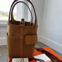 Hermes Women Picotin Lock 18 Pockets in Goeran Canvas Leather-Brown (1)