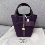 Hermes Damväska Picotin Lock 18 Fickor i Goeran Canvas Läder-Lila