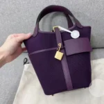 Hermes Damväska Picotin Lock 18 Fickor i Goeran Canvas Läder-Lila