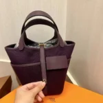 Hermes Damväska Picotin Lock 18 Fickor i Goeran Canvas Läder-Lila