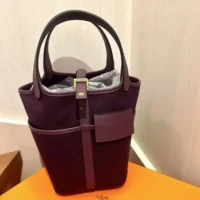 Hermes Women Picotin Lock 18 Pockets in Goeran Canvas Leather-Purple
