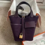 Hermes Damväska Picotin Lock 18 Fickor i Goeran Canvas Läder-Lila