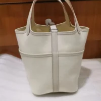 Hermes Women Picotin Lock 18 Pockets in Goeran Canvas Leather-White