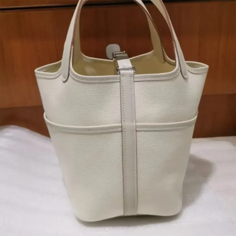 Hermes Women Picotin Lock 18 Pockets in Goeran Canvas Leather-White