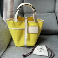 Hermes Women Picotin Lock 18 Pockets in Goeran Canvas Leather-Yellow (1)