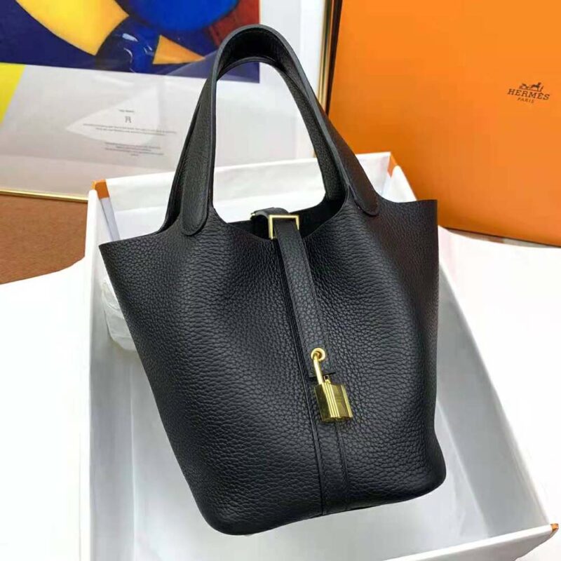 Hermes Women Picotin Lock 22cm in Cowhide leather-Black