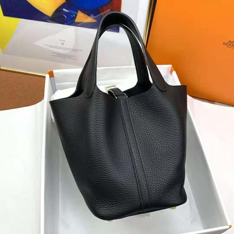 Hermes Women Picotin Lock 22cm in Cowhide leather-Black
