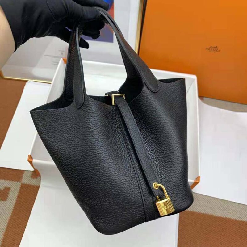 Hermes Women Picotin Lock 22cm in Cowhide leather-Black