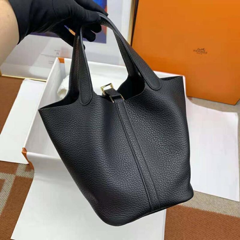 Hermes Women Picotin Lock 22cm in Cowhide leather-Black