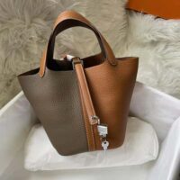 Hermes Women Picotin Lock 22cm in Cowhide leather-Brown Coffee (1)