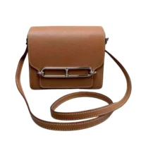 Hermes Women Roulis Mini Bag in Evercolor Calfskin-BrownSilver