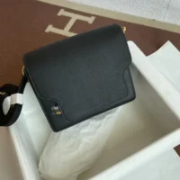 Hermes Women Roulis Mini Bag in Evergrain Calfskin-BlackGold (10)