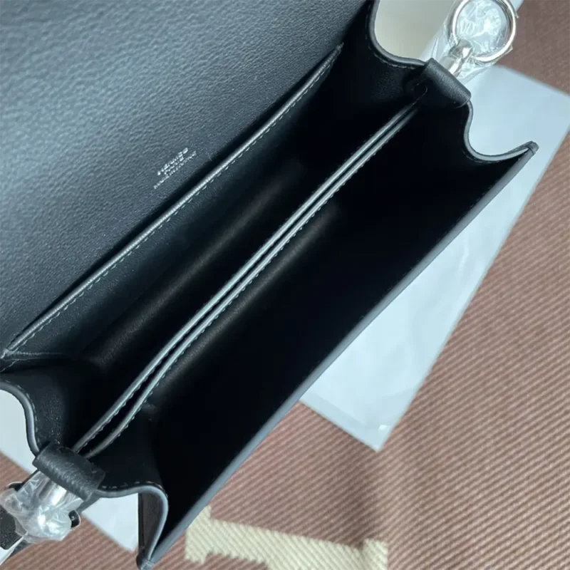 Hermes Women Roulis Mini Bag in Evergrain Calfskin-Black/Silver