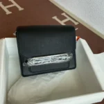 Hermes Women Roulis Mini Bag in Evergrain Calfskin-Black/Silver