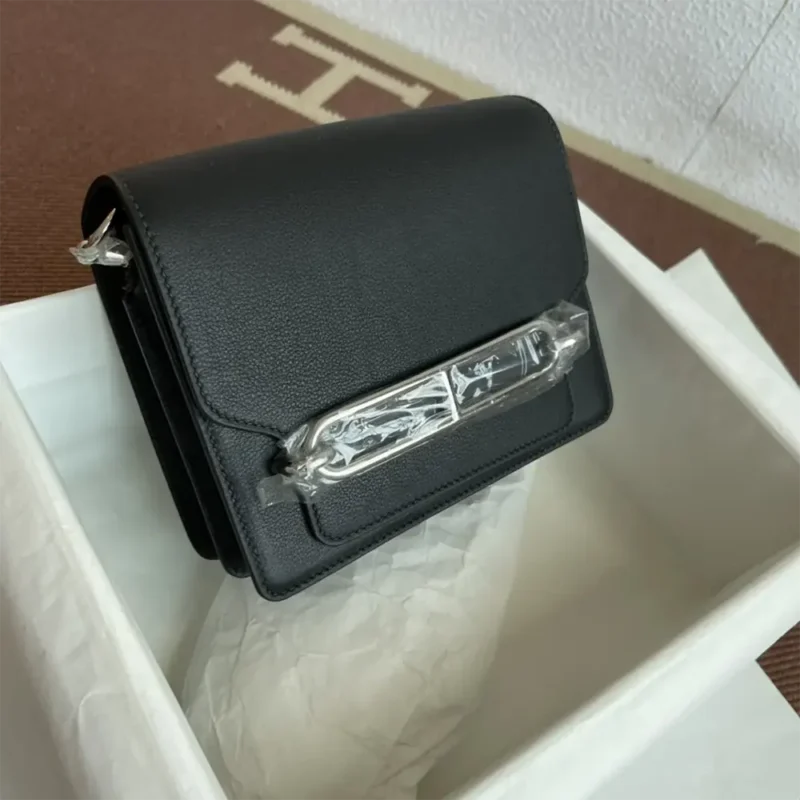 Hermes Women Roulis Mini Bag in Evergrain Calfskin-Black/Silver