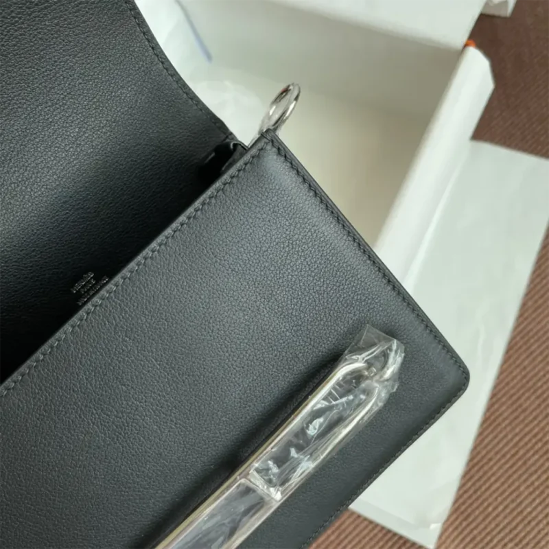 Hermes Women Roulis Mini Bag in Evergrain Calfskin-Black/Silver