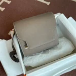 Hermes Women Roulis Mini Bag in Evergrain Calfskin-Gray/Gold