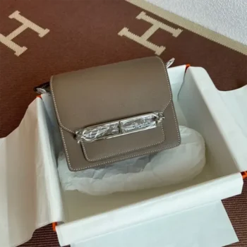 Hermes Women Roulis Mini Bag in Evergrain Calfskin-Gray/Silver