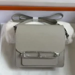 Hermes Women Roulis Mini Bag in Evergrain Calfskin-Silver