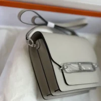 Hermes Women Roulis Mini Bag in Evergrain Calfskin-Silver (1)