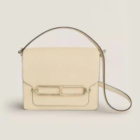 Hermes Women Roulis Mini Bag in Evergrain Calfskin-White/Gold