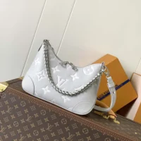 Louis Vuitton LV Women Boulogne PM Embossed Grained Cowhide Leather-Gray (10)