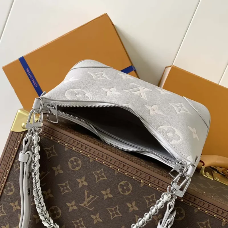 Louis Vuitton LV Women Boulogne PM Embossed Grained Cowhide Leather-Gray