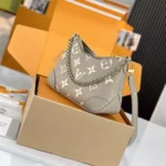 Louis Vuitton LV Women Boulogne PM Embossed Grained Cowhide Leather-Gray M13224